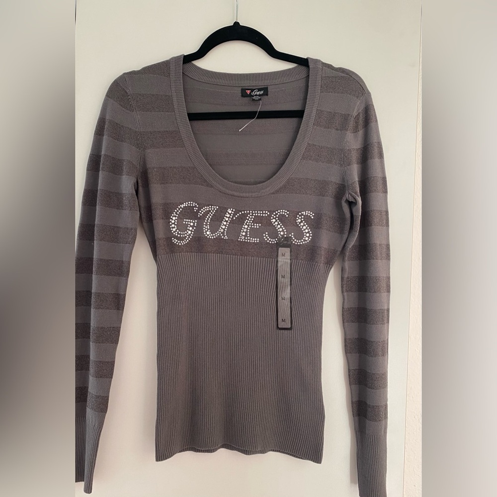 Guess Charcoal Striped Long Sleeve Top
